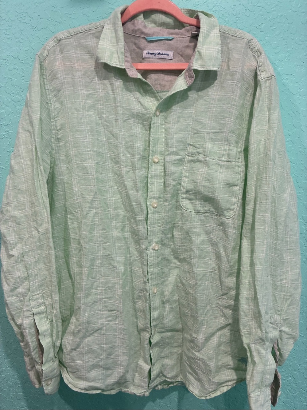 Tommy Bahama Lightweight Button-Up Shirt Green Linen summer resort XL